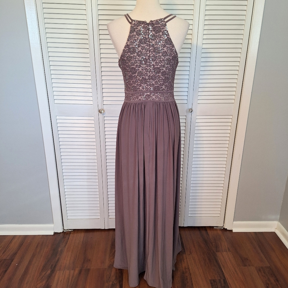 Nightway halter shimmer sequin lace maxi dress sz 8 *AH - Picture 9 of 9